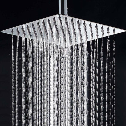 12Inch Large Square Shower Head Powerful Energy Bath Heads Chrome Water Saving