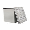 Folding Storage Ottoman Linen Look Plaid Check Fabric Stool Footstool Toy Box