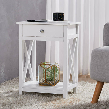 Wooden Side End Table Bedside Table Cabinet Nightstand Storage with Drawer Shelf