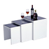Nest of Table Set of 3 Black Glass Top White Wood Frame Living Room Coffee Table