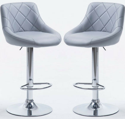 2 × GREY Bar Stools Leather Chairs Breakfast Chairs Swivel Gas Lift Kitchen
