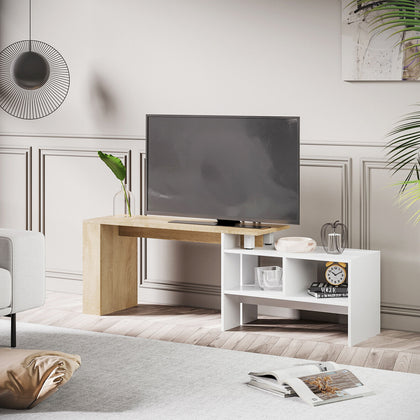 TV Unit TV Cabinet Extendable Adjustable Direction Wood Modern White and Oak