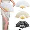 White LACE FAN Folding Hand Held Dance Party Wedding Event Flower Fancy Dress UK