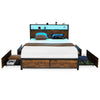 King Size Bed Frame Metal Bed Platform LED Lights Headboard & 4 Storage Drawers