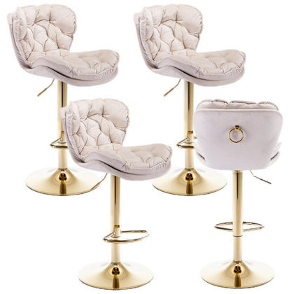 Bar Stools Set of 4 Adjustable Height Swivel Velvet Tufted Pub Bar Chairs Beige