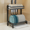 2 Tier Kitchen Steel Dish Cutlery Cup Drainer Rack Drip Tray Plates Bowls Holder