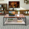 Vintage Clear Glass Top Coffee Table Mirrored Side Table w/ Marble Storage Shelf