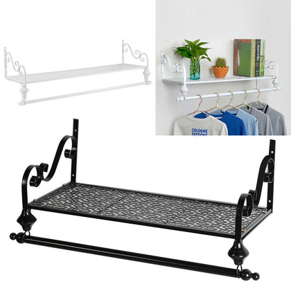 Floating Iron Wall Shelves Hanging Storage Display Clothes Rail Shelf Wall Mount