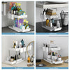 Mondeer 2 Tiers Under Sink Storage Shelf Organizer Rack 4 Hooks and 2 Cups White
