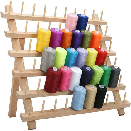 Wooden Thread Rack 60 Spools Holder Stand Sewing Embroidery Spool Cone Organizer