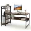 Wooden Gaming Computer Desk with Adjustable Storage Shelves Writing Study Table