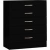 5 Drawer Chest Black Wood Dresser Bedroom Storage Furniture Unit