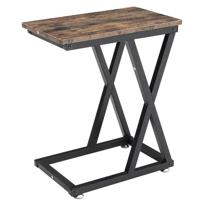 C Side Table Vintage Coffee Laptop Stand Wood TV Tray Metal Over Bed Sofa Desk