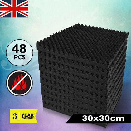 48Pcs Acoustic Panels Tiles Studio Sound Proofing Insulation Closed Cell Foam