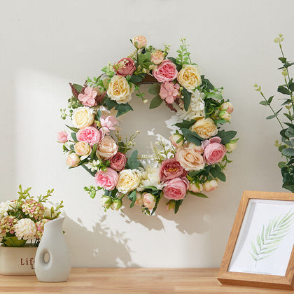 40cm Artificial Rose Peony Wreath For Door Hanging Garland Home Flower Decor