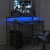 LED Gaming Desk PC Computer Office Table Carbon Fibre Effect Home Workstation UK