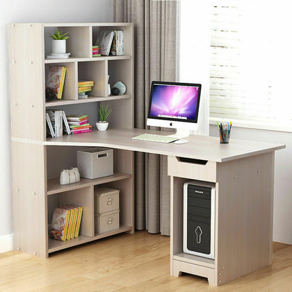 120cm Shelving Computer Desk Student Study Corner Table 8 Book Shelves Bookcase