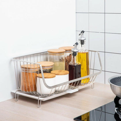 White Kitchen Cupboard Basket Stainless Steel Fruit Veg Countertop Storage Baske