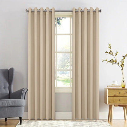 2 Panels Curtain Blackout Ring Top Drapes for Bedroom Beige Drapes Modern New
