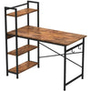 Industrial Style Metal Frame Wooden Computer Desk With 3 Storage Shelves Hooks