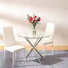Modern Kitchen Metal Dining Chairs Round Glass Dining Table Set Black / White