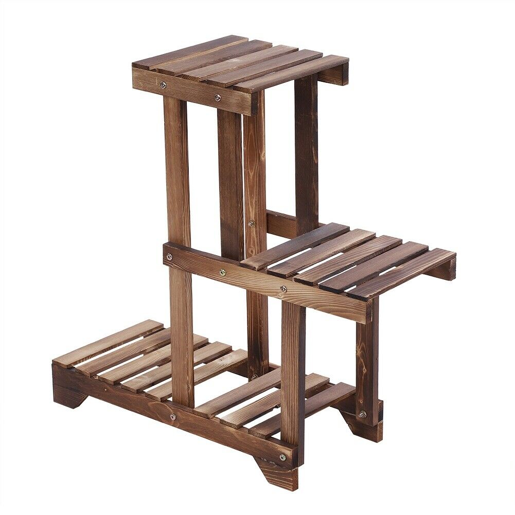 3 Tier Wooden Plant Display Stand Flower Pot Shelf Balcony Garden Holder Rack