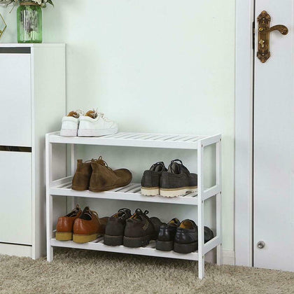 3 TIER NATURAL WHITE BAMBOO SHOE RACK STAND HOLDER STORAGE SHELF UNIT ORGANISER