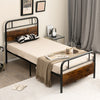 Single Size Bed Frame Platform Metal Slats Support Bed W/ Industrial Headboard