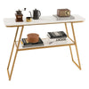 Console Table with Storage 2-Tier White Faux Marble Sofa Table with Open Shelf