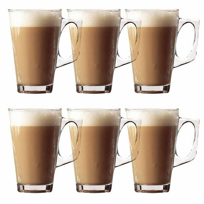 6 x Tea Cappuccino Glass Tassimo Coffee Cups Mugs Latte Glasses 240ml