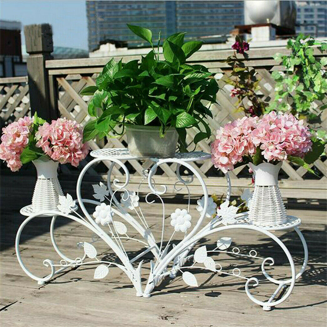 Set of 2 Flower Holder Rack Elegant Swan Shape Plant Stand Planter Support Shelf
