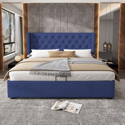 Ottoman Storage Bed Gas Lift Up Velvet Upholstered 4ft6 Double Size Bed Frame HT