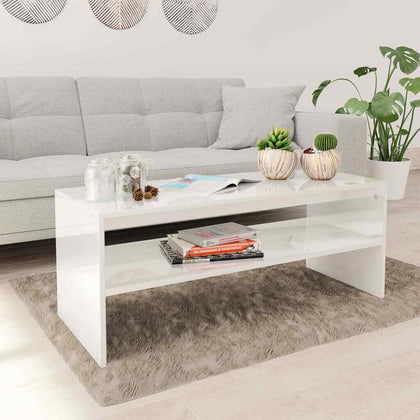 Coffee Table Chipboard Open Storage Shelf Home Side Table High Gloss White