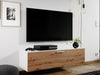 Wall Mounted Hung Floating White / Oak TV Unit Media Cabinet 1 Door 120cm Nevada