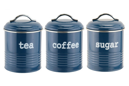 Set of 3 Tea, Coffee & Sugar Kitchen Storage Containers Jars Set, Azzurri
