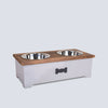 Luxury Dog Food Feeding Stand Station Stainless Double Raised Bowls Wooden