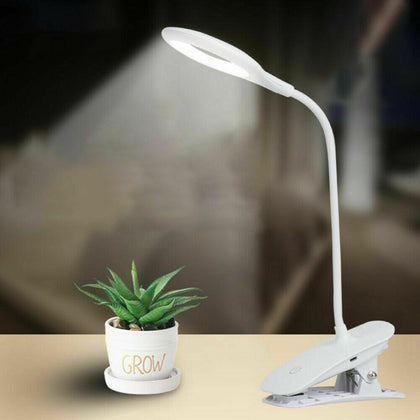 Super Bright USB Rechargeable LED Reading Light Clip On Bedside Table Desk Lamp