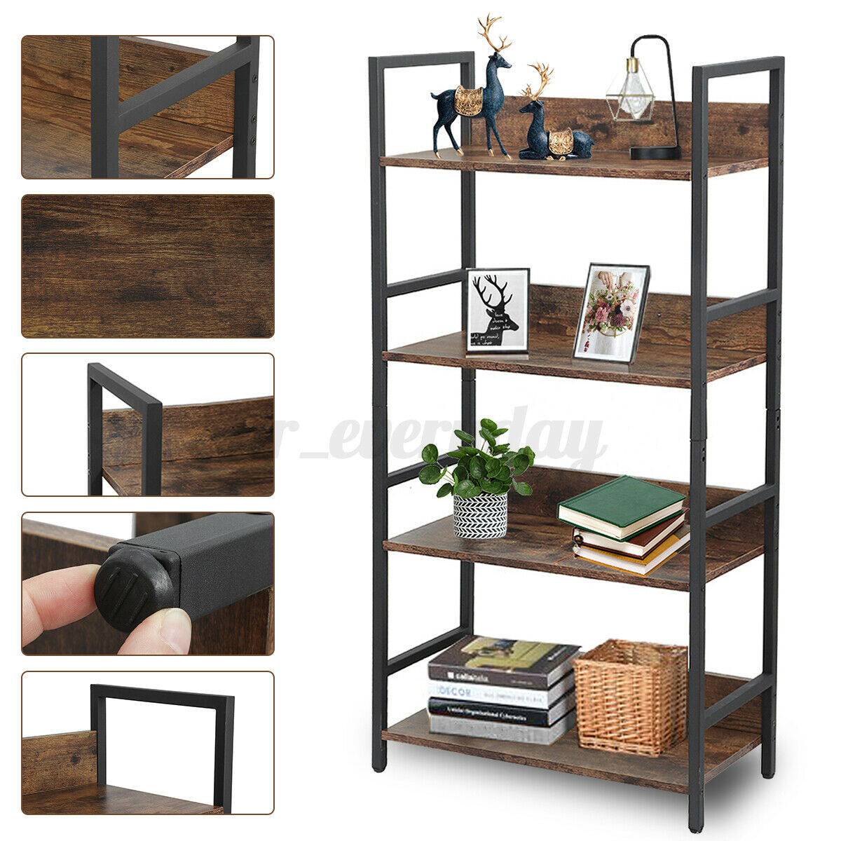 Industrial Ladder Shelf 4 Tiers Bookshelf Plant Flower Stand Storage Rack Home