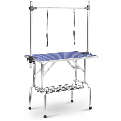 BTM Pet Dog Grooming Table Folding Bath Height Top 46” Non Slip 2 Arm Adjustable