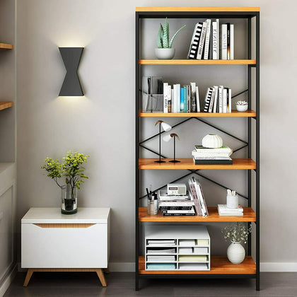 6 Tier Industrial Metal Book Shelf Ladder Shelving Rack Storage Unit Organizer