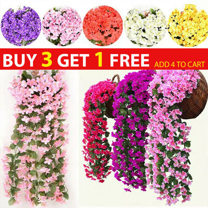 Artificial Fake Hanging Flowers Vine Plant Home Garden Decor Indoor Outdoor DDUK