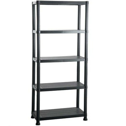 5 Tier Black Plastic Shelving Shelves Storage Unit in Black