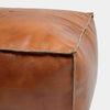 Tan Leather Rectangle Pouffe Vintage Design Cushioned Comfort Footstool E/D