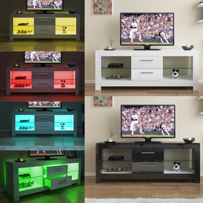 TV Cabinet White/Black TV Unit Entertainment High Gloss Doors LED RGB 2 Drawers