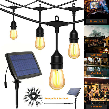 USB& Solar 49FT Waterproof Outdoor String Light LED Bulbs Garden Yard Decor Lamp