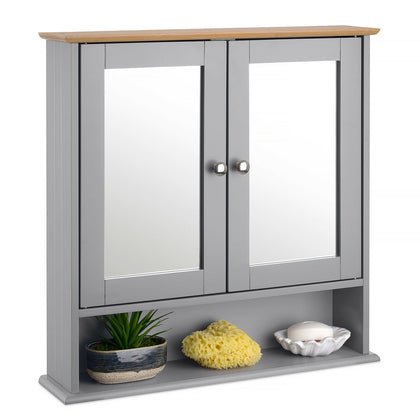 Bathroom Mirror Cabinet Grey Bamboo Wooden Double Wall Mounted Unit Christow
