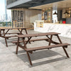 Wooden Garden Table Benches Set Beer Table with Parasol Hole Outdoor Furniture