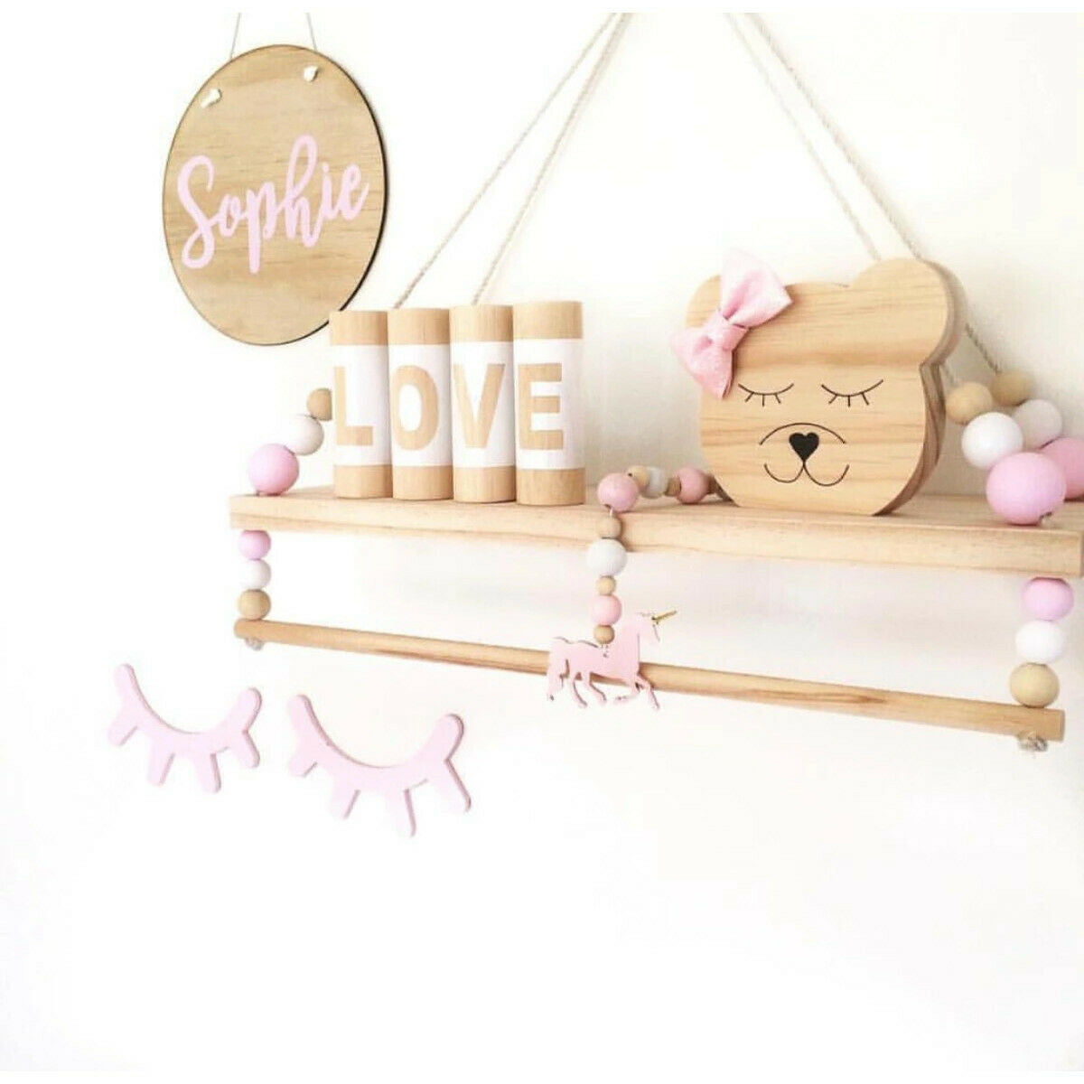 Wall Hanging Wood Rope Swing Shelf Shelves Storage Shelve Room Decor UK MA