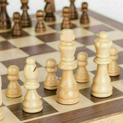 UK Large Chess Wooden Set Folding Chessboard Pieces Wood Board New Hot