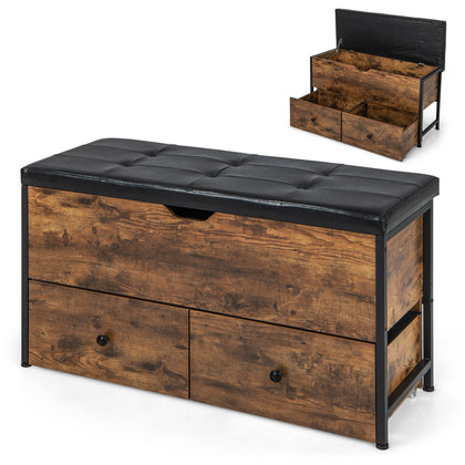 Storage Ottoman Bench Flip Top Storage Chest with 2 Drawers Wooden Storage Bench